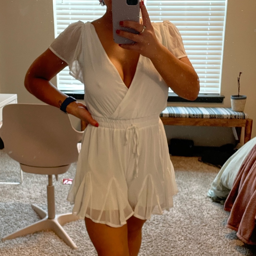 White flowy romper